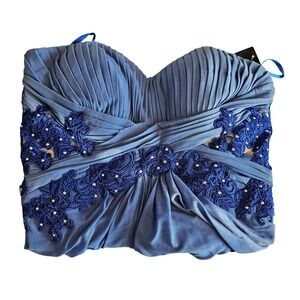 NWT Vintage Jump Formal Dress Size 3/4 Blue Strapless Babydoll Gown Prom 90s Y2K